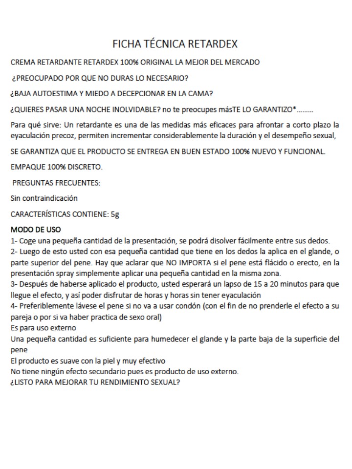 RETARDEX ULTRA crema retardante IMPORTADA sintabú